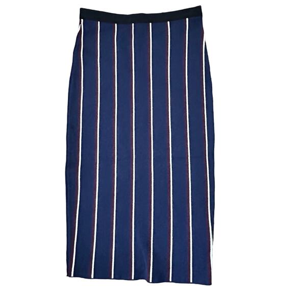 Rachel Roy Pencil Skirt Midi Skirt High-Rise Striped Navy Blue Red Size XS NWOT - Picture 2 of 12